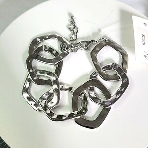 Silver Rhodium Plated Hammered Style Link Bracelet New